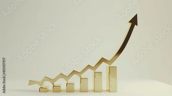 Fototapeta Golden Bar Graph with Rising Arrow