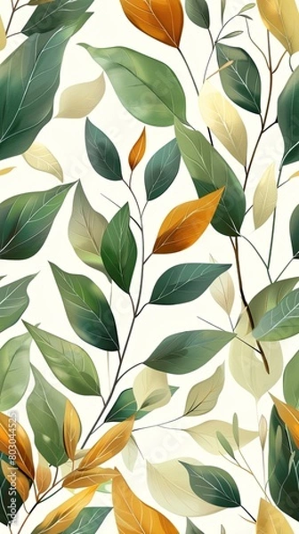 Fototapeta Seamless pattern of olive leaves on a white background