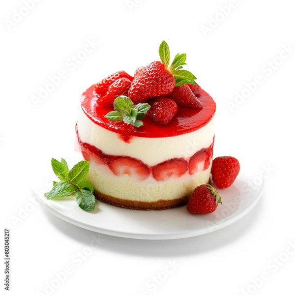 Fototapeta ベリーのチーズケーキの皿　白背景の切り抜き