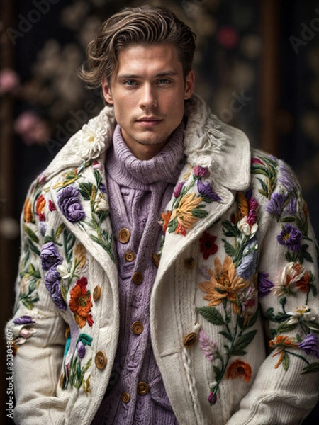 Fototapeta A Painting of Textured Threads: Confident Cool in a Knit Masterpiece