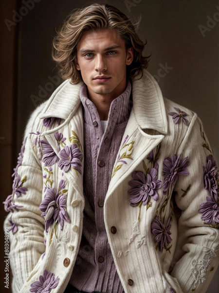 Fototapeta A Painting of Textured Threads: Confident Cool in a Knit Masterpiece