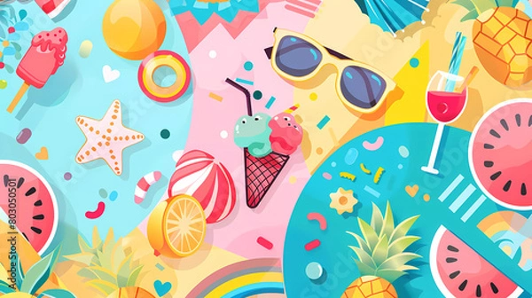 Fototapeta Colorful summer elements geometric background 