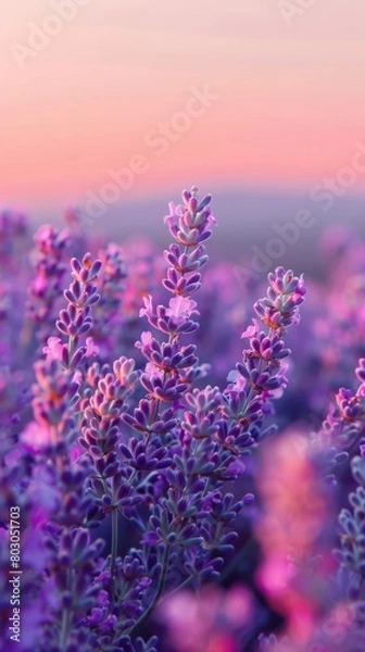 Fototapeta Lavender blooms in the sun-drenched fields of Provence, filling the air with their aromatic beauty, as nature's purple masterpiece unfolds under the warm rays of dawn, noon, and dusk