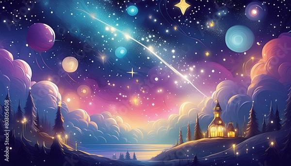 Obraz ゆるっと可愛いキラキラ星空