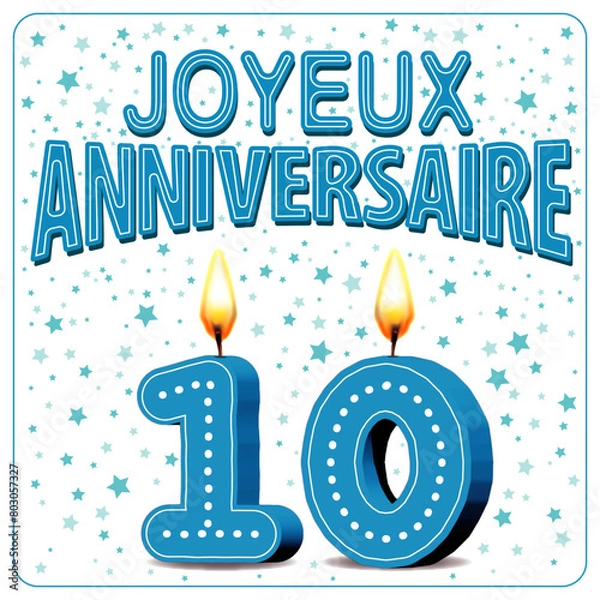 Obraz JOYEUX ANNIVERSAIRE CARTE Bougies bleus 10 ans