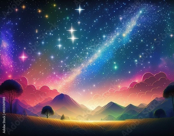 Obraz ゆるっと可愛いキラキラ星空