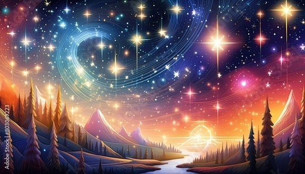 Obraz ゆるっと可愛いキラキラ星空