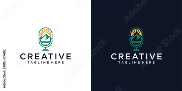 Fototapeta Creative nature podcast logo design template.