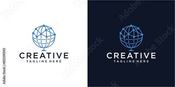 Fototapeta Creative global network connection technology logo design template.
