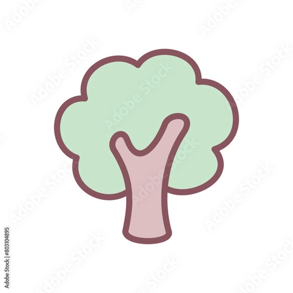 Fototapeta Cute tree icon. Hand drawn illustration of a green forest tree isolated on a white background. Vector 10 EPS.
