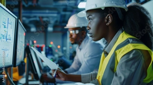 Fototapeta Engineers Working at Industrial Facility
