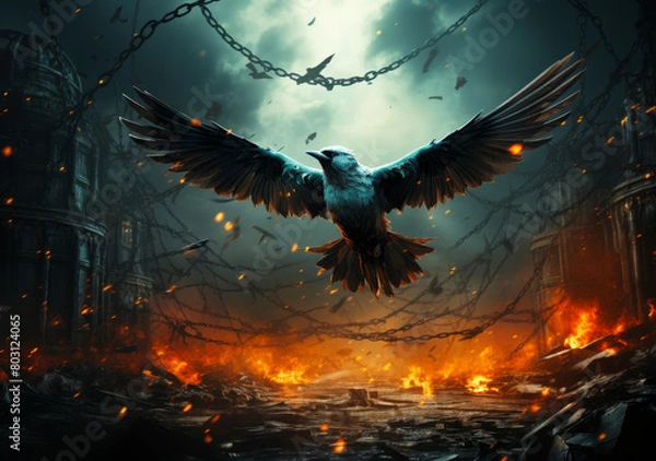 Fototapeta Free Spirit Soars Like Birds, Broken Shackles - Uplifting Concept of Liberation and Empowerment Against Constraints
