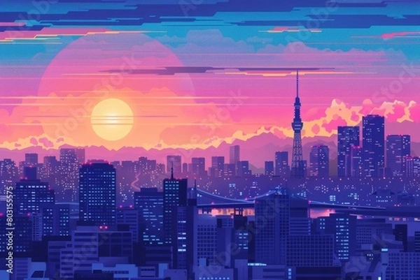 Fototapeta  Illustration of Osaka City with with vibrant colors