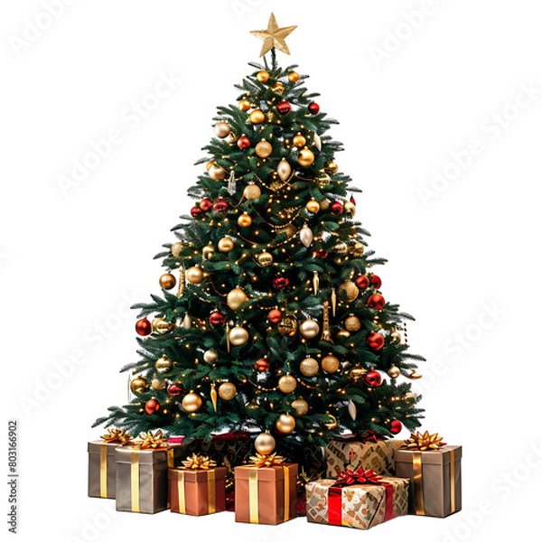 Fototapeta Christmas tree with gifts on isolated transparent background