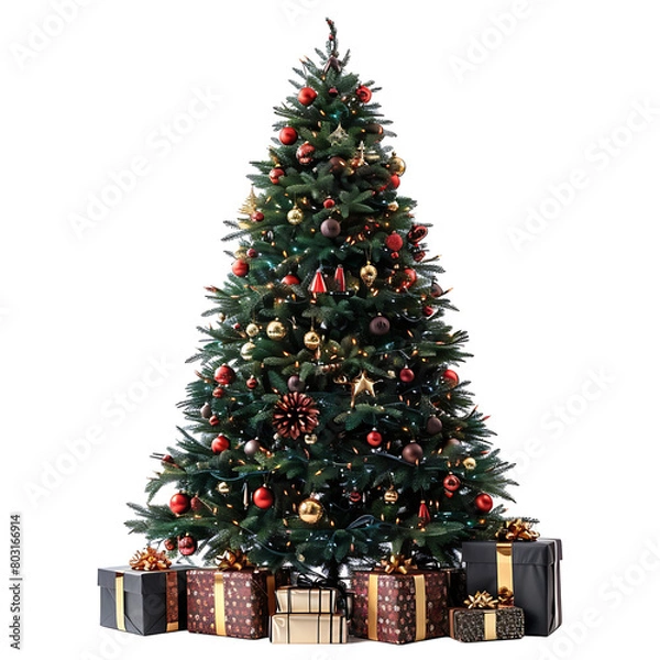 Fototapeta Christmas tree with gifts on isolated transparent background