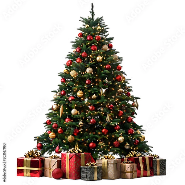 Fototapeta Christmas tree with gifts on isolated transparent background