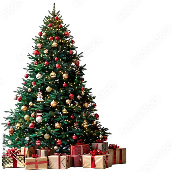 Fototapeta Christmas tree with gifts on isolated transparent background