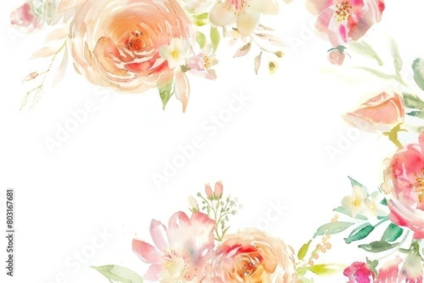 Fototapeta Soft watercolor blooms creating an elegant corner arrangement