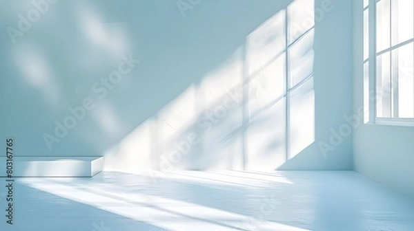 Fototapeta Empty room with blue wall and sunlight. 3d rendering mock-up