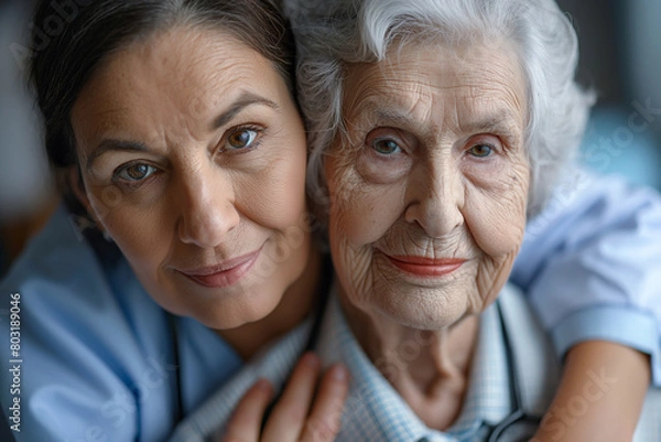 Obraz Portrait of middle aged woman and elderly mother.