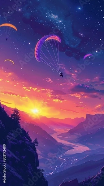 Obraz galaxy of Paragliding, Minimalist cartoon style