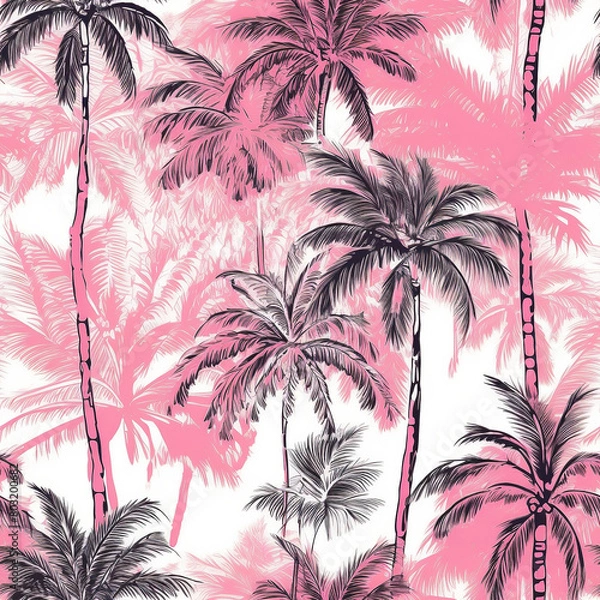 Fototapeta Beautiful vintage floral pattern background. Landscape with palm trees