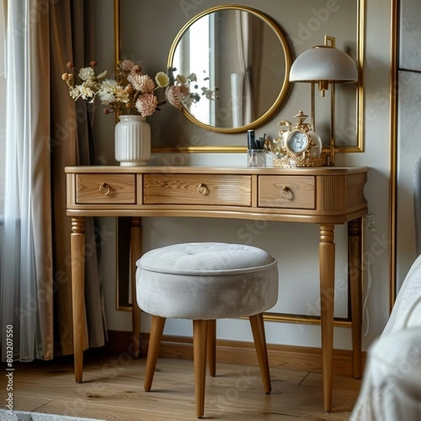 Fototapeta Dressing table with mirror and stool