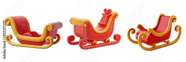 Fototapeta PNG sleigh 3d icons and objects collection, in cartoon style minimal on transparent, white background, isolate