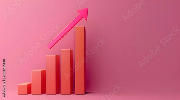 Fototapeta Growth bar chart and arrow upward, growth of financial and investment, copy space and minimal background, use for presentation