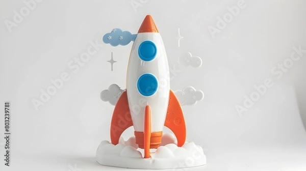 Fototapeta Minimalist Toy Rocket Ship on White Background Showcasing Futuristic Design and Concept