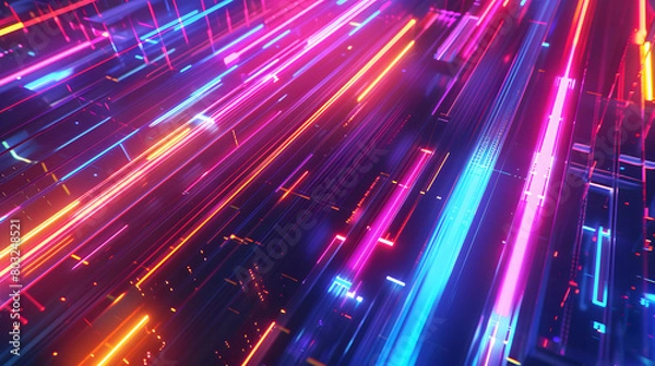 Fototapeta Abstract background with colorful glowing lines and stripes AI generate image.
