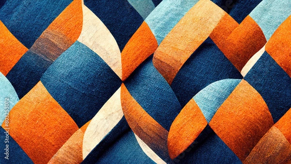 Obraz Blue and orange spiralling geometric jean and suede texture background