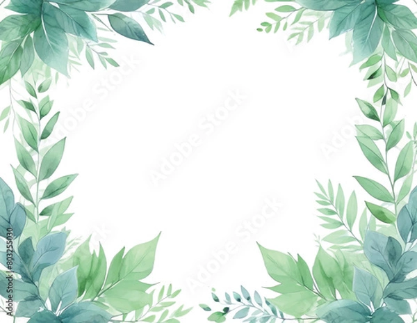 Obraz watercolor green leaves frame with copy space background