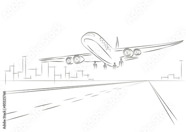 Fototapeta linear sketch plane taking off
