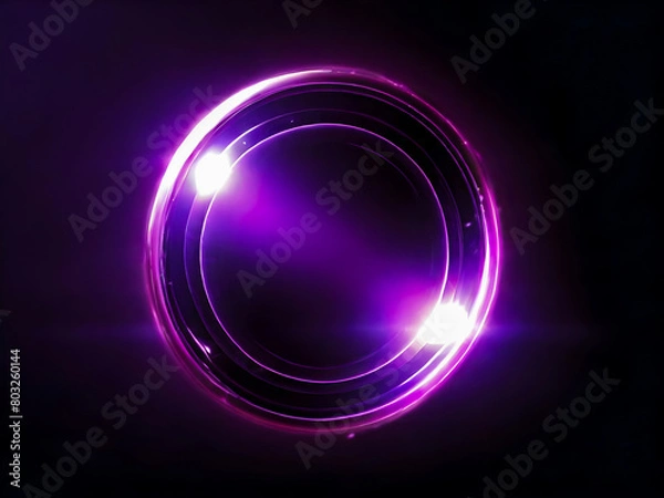 Obraz Round purple lens flare on black background. Light effect overlay