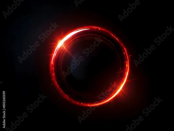 Obraz Round red lens flare on black background. Overlay light effect