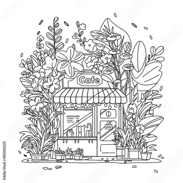 Obraz Vector illustration coloring book cafe. Vector illustration