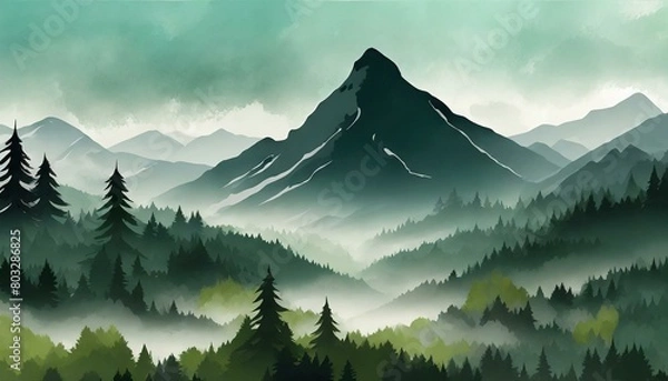 Fototapeta majestic mountain with the fog and mist in a forest