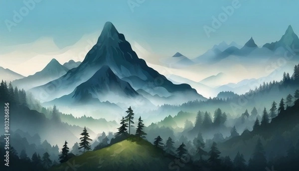 Fototapeta majestic mountain with the fog and mist in a forest