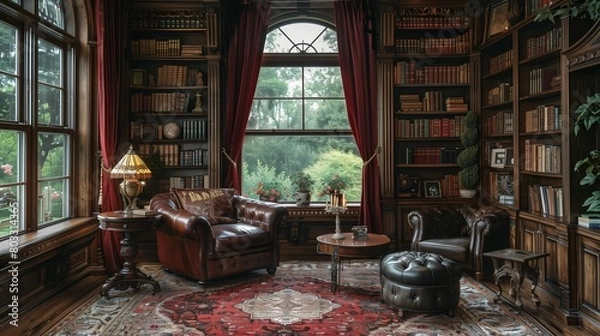 Fototapeta Elegant Victorian Reading Nook, generative ai