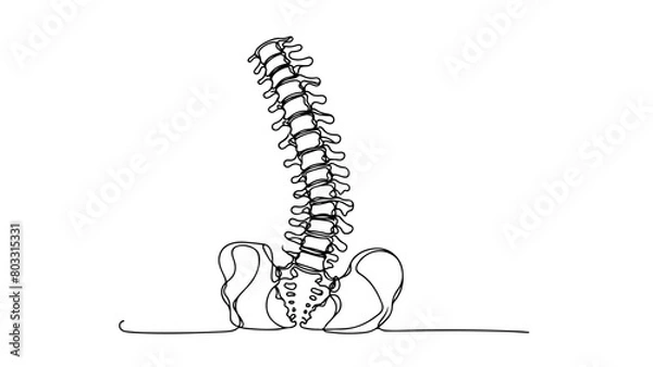 Fototapeta Single line drawing of a realistic human spine