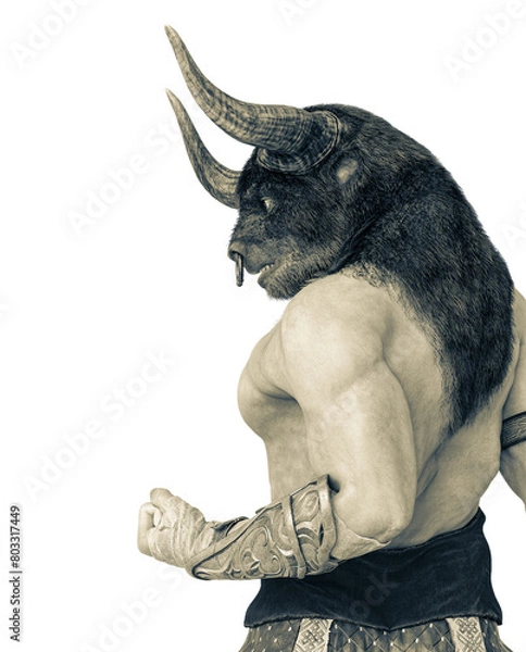 Fototapeta minotaur is ready to combat on cool pose