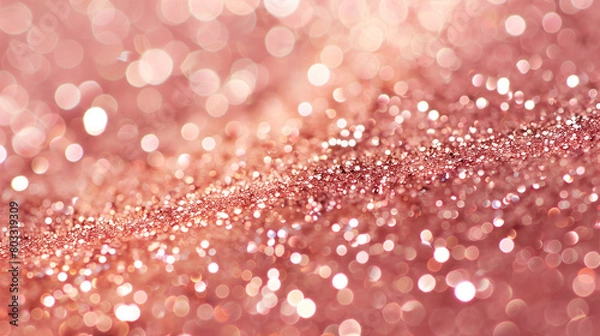 Fototapeta Rose gold glitter bokeh texture background, rose gold - bright and pink champagne sparkle glitter pattern background