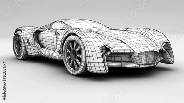 Obraz 3d rendered wireframe car model expensive luxury car blender diagram flowchart  black and white 