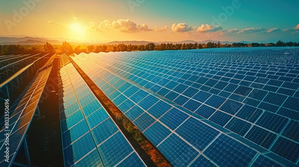 Obraz Solar park in desert, sunset time