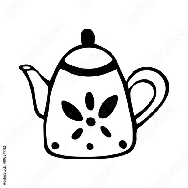Obraz A cute hand-drawn teapot, a black and white teapot icon