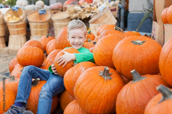 Obraz kid at pumpkin patch