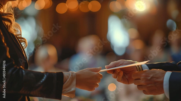 Fototapeta A person receiving an award or certificate of appreciation at a formal recognition ceremony. capturing honor and pride as the recipient is acknowledged for their contributions, achievements