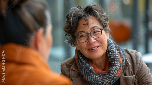 Obraz conversation, one actively listening to the other's story with empathy. The listener's facial expression conveys understanding and support.