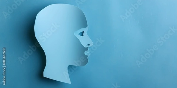 Fototapeta a paper cut out of a person's head on a blue background